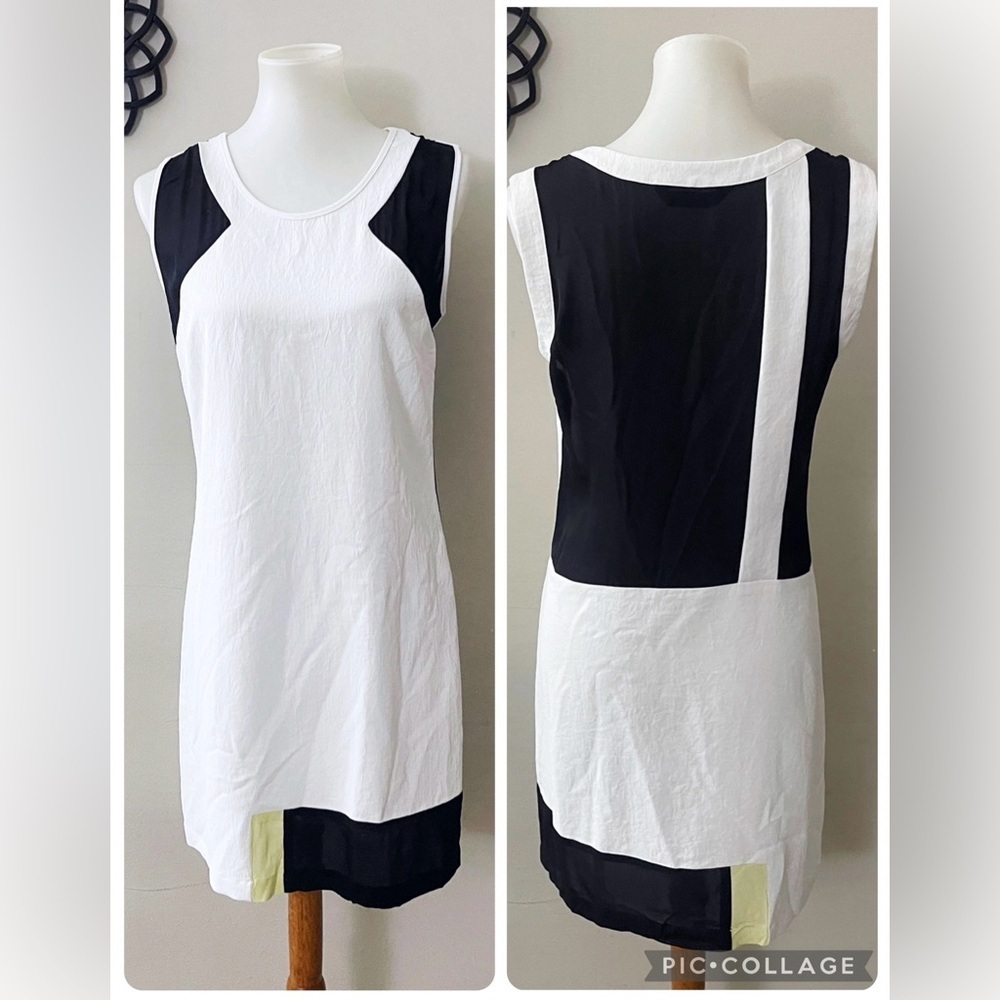Waverly Grey Black and White Contrast Mini Dress Colorblock Chic Workwear - Picture 2 of 9